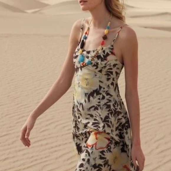 Anthropologie HD Paris Fern Flower Silk Slip Tank Dress Y2K Boho Hippie - Picture 2 of 8